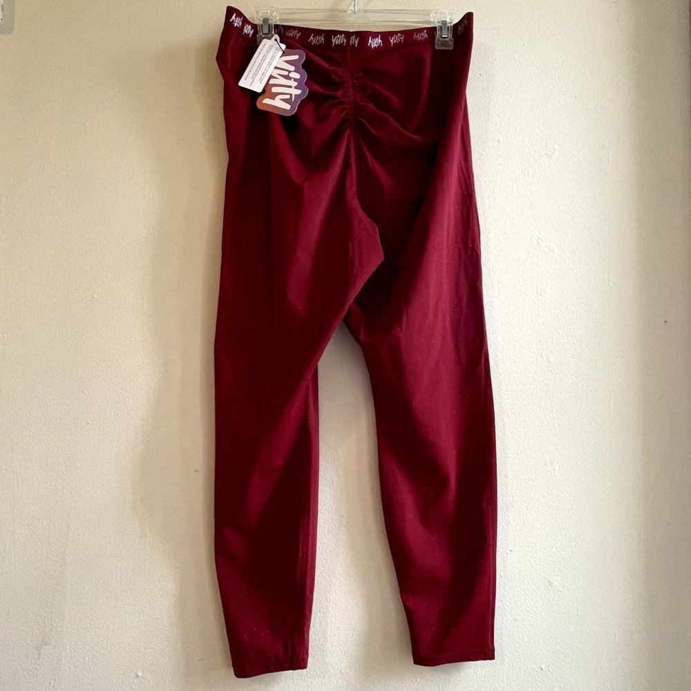NWT Yitty Burgundy Red Spotlight Ruched Leggings with Metallic Sparkles 2X